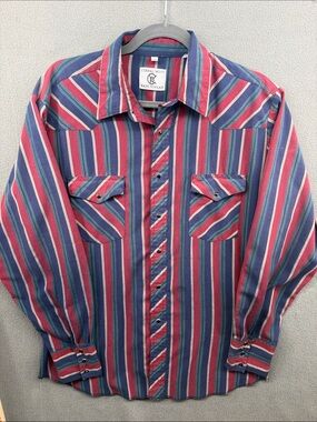 Vintage Corral West Ranchwear Striped Western Shirt - Red, Blue, Green A28